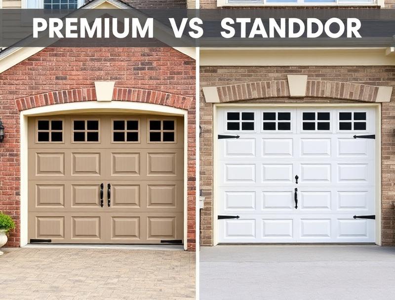 Side-by-side comparison of premium insulated garage door and standard single-layer garage door